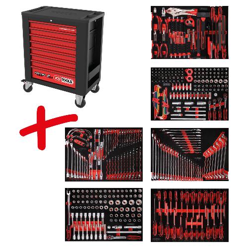 KS TOOLS Performanceplus Werkstattwagen-Satz P15 mit 399 Werkzeugen für 6 Schubladen