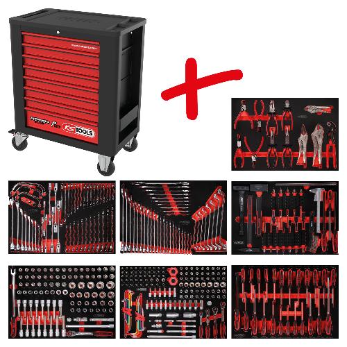 KS TOOLS Performanceplus Werkstattwagen-Satz P15 mit 399 Werkzeugen für 7 Schubladen