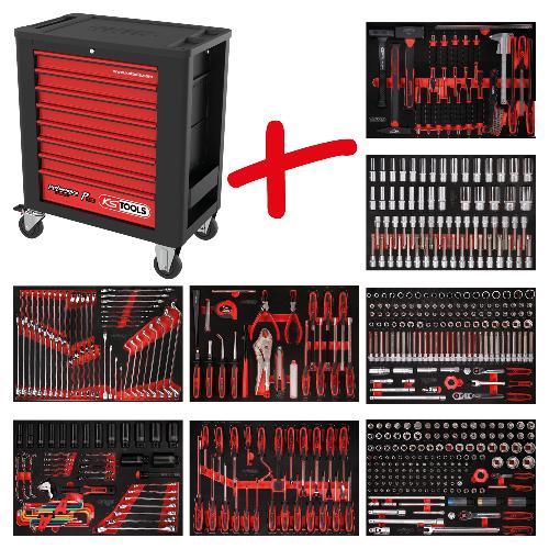 KS TOOLS Performanceplus Werkstattwagen-Satz P15 mit 536 Werkzeugen für 8 Schubladen
