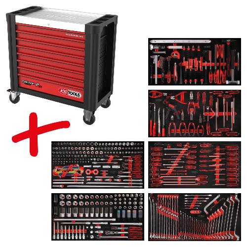 KS TOOLS Performanceplus Werkstattwagen-Satz P25 mit 416 Werkzeugen für 6 Schubladen