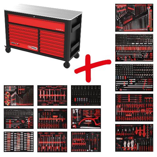 KS TOOLS Performanceplus Werkstattwagen-Satz P45 mit 950 Werkzeugen für 13 Schubladen