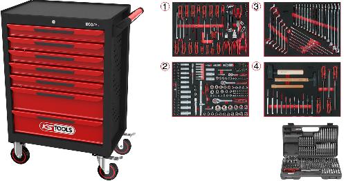KS TOOLS ECOline SCHWARZ/ROT Werkstattwagen mit 7 Schubladen und 515 Premium-Werkzeugen