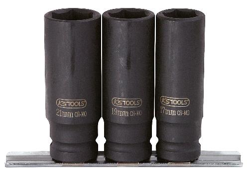 KS TOOLS 1/2" Sechskant-Kraft-Stecknuss-Satz, lang, 3-tlg
