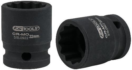 KS TOOLS 1/2" 12-kant-Kraft-Stecknuss, kurz, 22mm