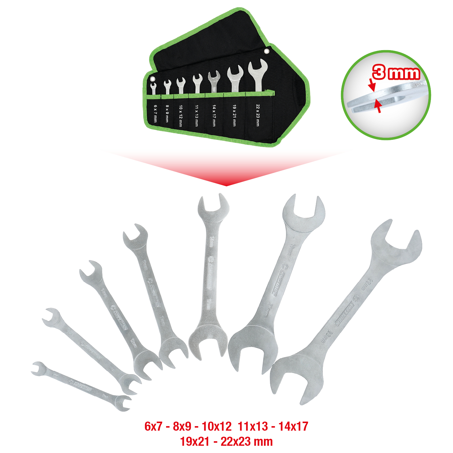 KS TOOLS COMPETITION Doppel-Maulschlüssel-Satz, 7-tlg, extra flach