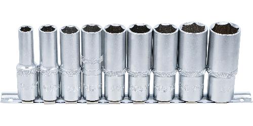 BGS Steckschlüssel-Einsatz-Satz Sechskant, tief | Antrieb Innenvierkant 12,5 mm (1/2") | SW 10 - 24 mm | 9-tlg.