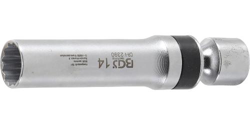 BGS Zündkerzen-Gelenkeinsatz Zwölfkant mit Haltefeder | Antrieb Innenvierkant 10 mm (3/8") | SW 14 mm