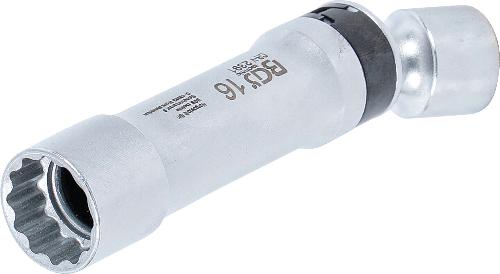 BGS Zündkerzen-Gelenkeinsatz Zwölfkant mit Haltefeder | Antrieb Innenvierkant 10 mm (3/8") | SW 16 mm