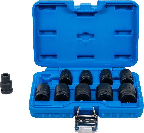 BGS Kraft-Steckschlüssel-Einsatz-Satz Sechskant | Antrieb Innenvierkant 12,5 mm (1/2") | SW 10 - 24 mm | 10-tlg.