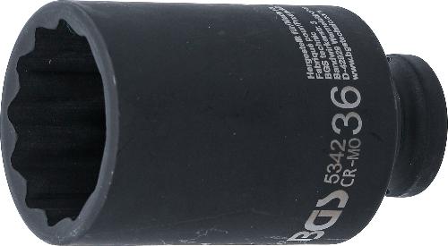 BGS Kraft-Steckschlüssel-Einsatz Zwölfkant, tief | Antrieb Innenvierkant 12,5 mm (1/2") | SW 36 mm