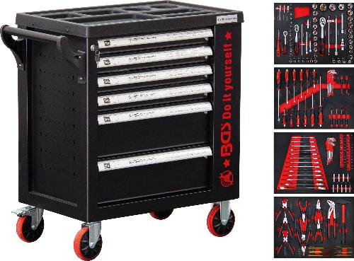 BGS Do It Yourself Werkstattwagen | 6 Schubladen | 1 Seitentür | mit 158 Werkzeugen