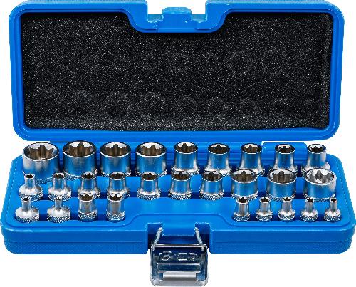 BGS Steckschlüssel-Einsatz-Satz, E-Profil | Antrieb Innenvierkant 6,3 mm (1/4") / 12,5 mm (1/2") | SW E4 - E24 | 28-tlg.