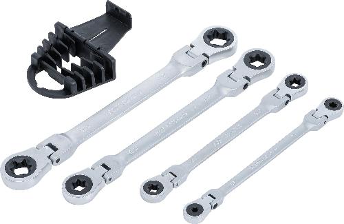 BGS Doppel-Ratschen-Ringschlüssel-Satz | abwinkelbar | mit E-Profil Ringköpfen | SW E6 - E24 | 4-tlg.