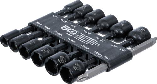 BGS Steckschlüssel-Einsatz-Satz Sechskant | Antrieb Außensechskant 6,3 mm (1/4") | für Bohrmaschinen | SW 1/4 - 1/2", 6 - 13 mm | 14-tlg.