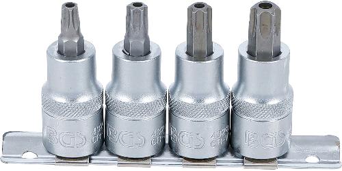BGS Bit-Einsatz-Satz | Antrieb Innenvierkant 12,5 mm (1/2") | T-Profil (für Torx) mit Bohrung T40 - T55 | 4-tlg.