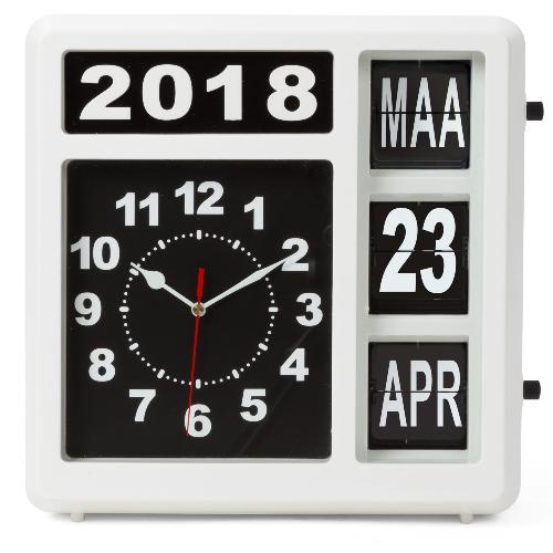 Perel KLAPPZAHLEN-WANDUHR MIT KALENDAR - 31 x 31 cm - NIEDERLÄNDISCH