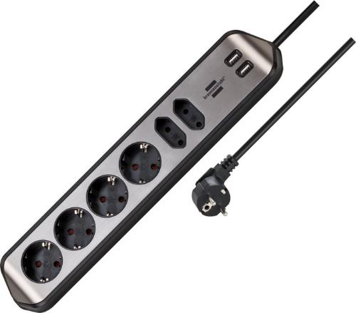 brennenstuhl Ecksteckdoseleiste estilo 6-fach Kabel-L.2m silber/schwarz 2 m PVC 1,5 mm²