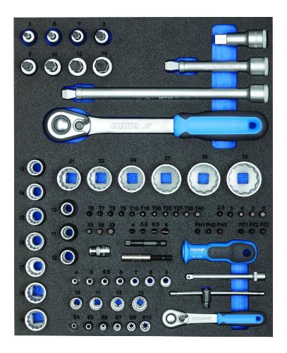 GEDORE TS CT2-D19-D20 Steckschlüssel-Sortiment 1/4"+1/2" in 2/4 Check-Tool-Modul