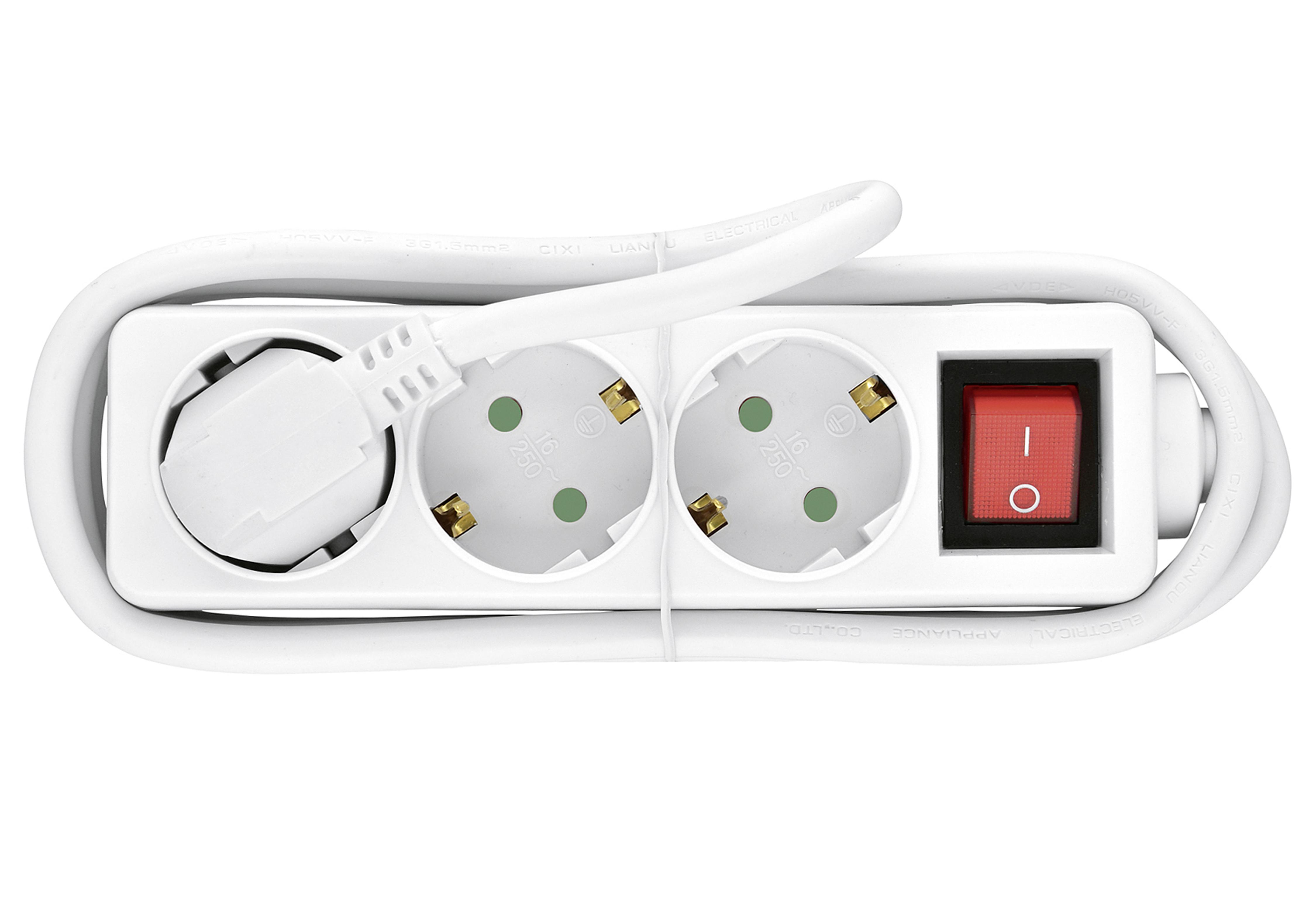 Heitech Tischsteckdose mit Schalter 3fach weiß