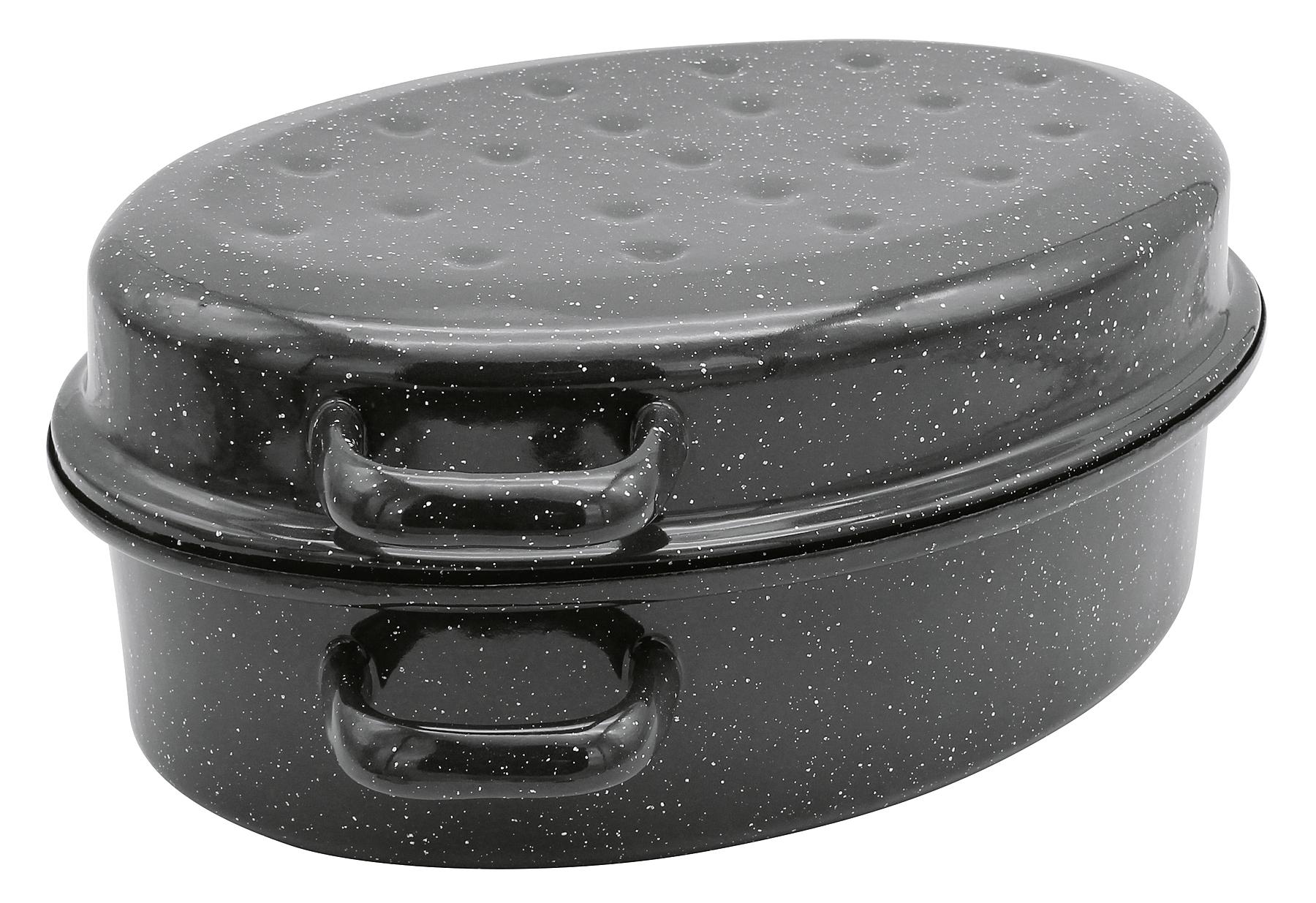 Karl Krüger Gänsebräter oval 4,5 l Ø34cm emailliert schwarz/weiß gesprenkelt