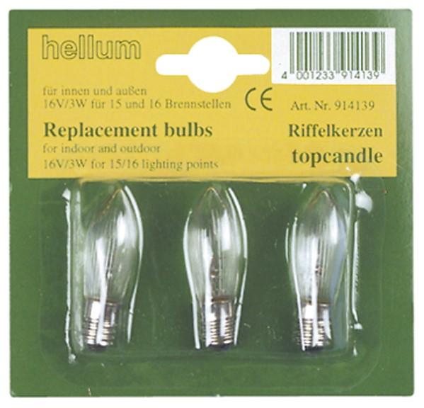 Hellum Riffelkerze für 15/16er Kette 16V/3W innen und außen klar 3 Stück