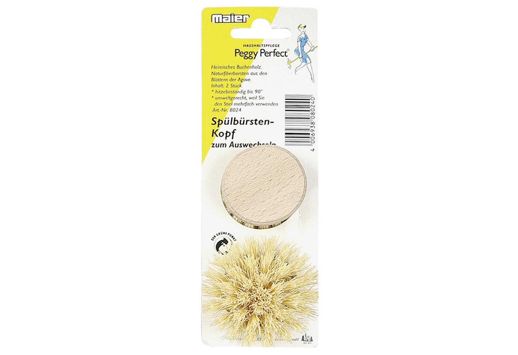 Peggy Perfect Spülbürsten-Ersatzkopf Holz/Fibre Ø4,2cm 2 Stück