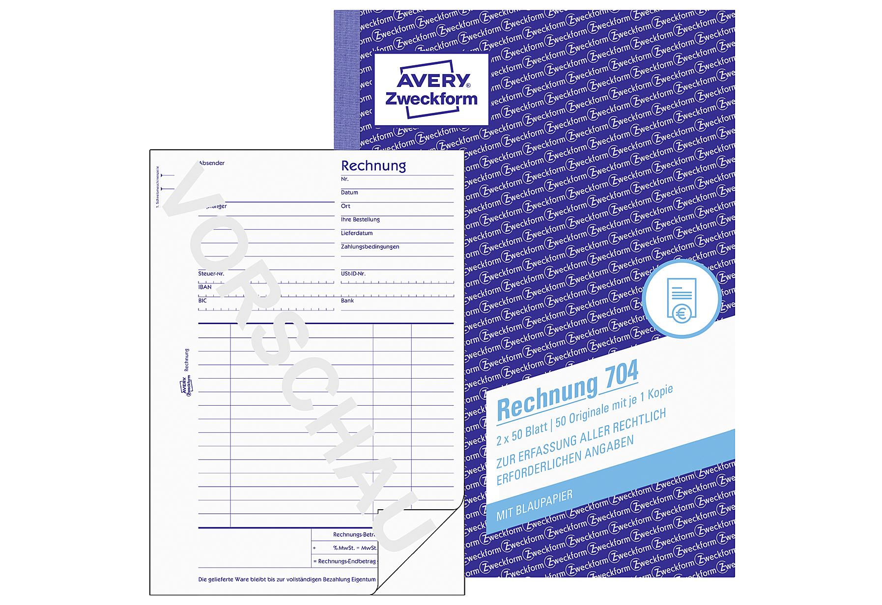 AVERY Zweckform Rechnung 704 A5 2x50 Blatt