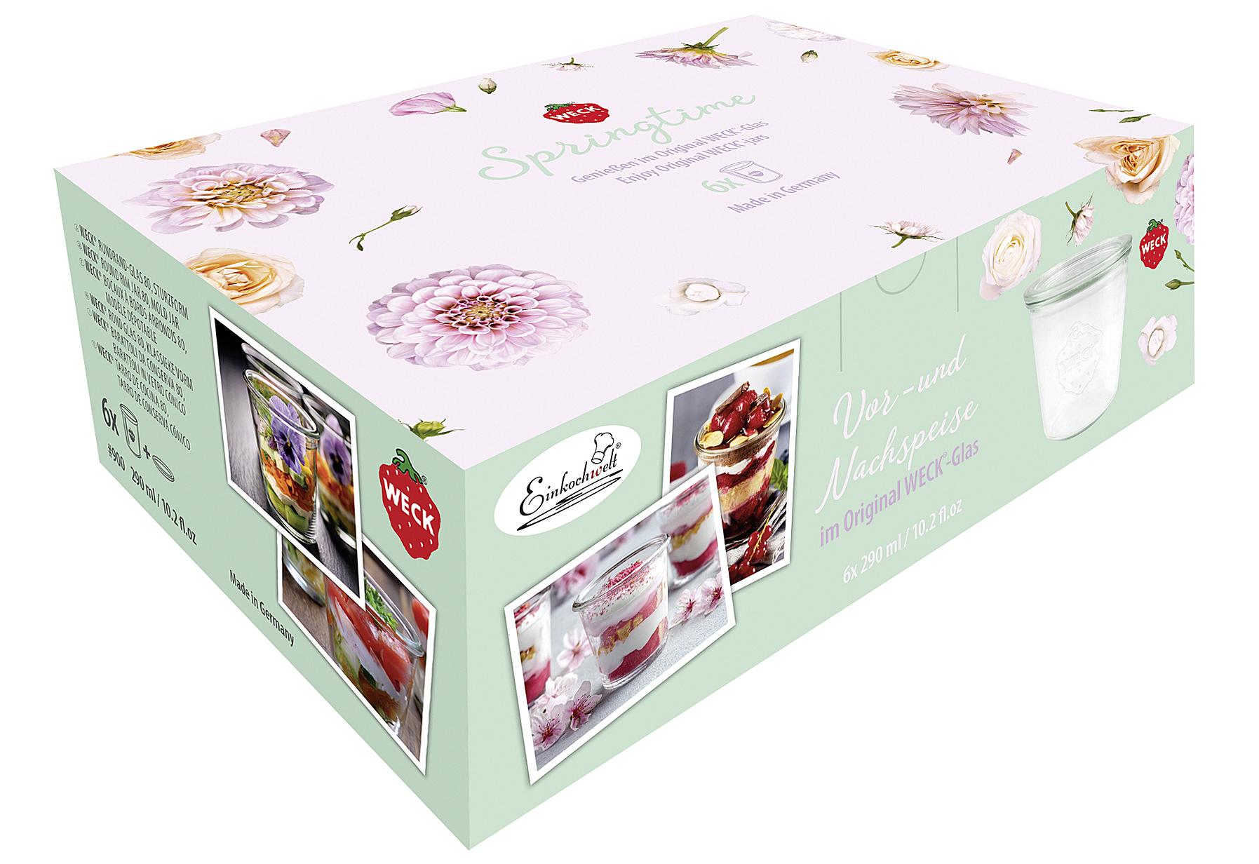 WECK Rundrand-Glas Sturzform mit Deckel 6er Karton"Frühlingserwachen
