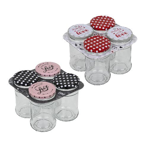 HI Einmachglas 315ml mit Deckel love/Punkte 4er Set