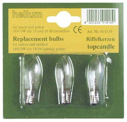 Hellum Riffelkerze für 15/16er Kette 16V/3W innen und außen klar 3 Stück