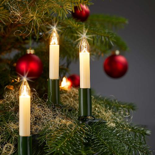 Hellum Schaftkerzenkette, 30 klare Kerzen, außen