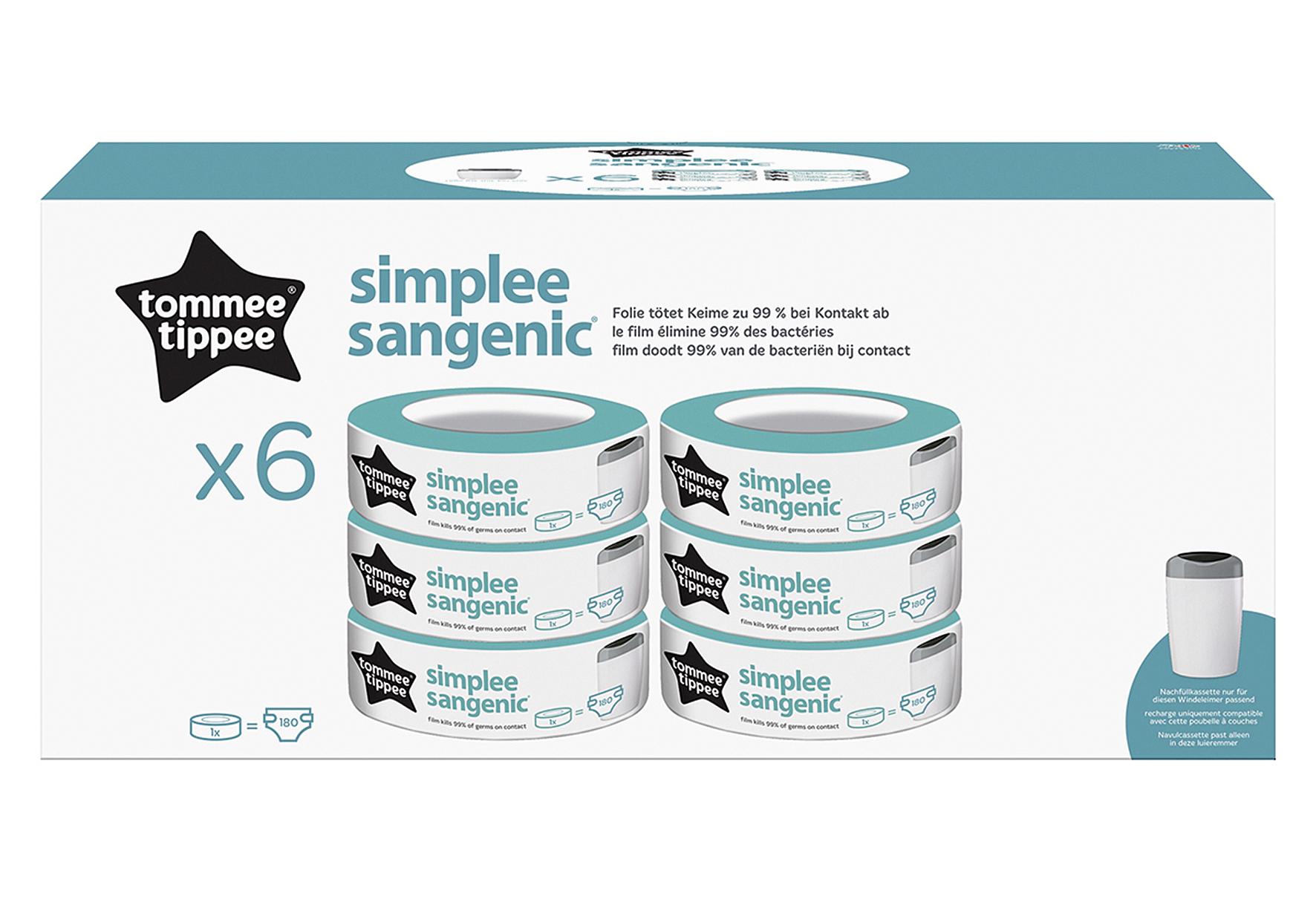 Tommee Tippee Nachfüllkassette für Simplee Sangenic Windeleimer 6er Set