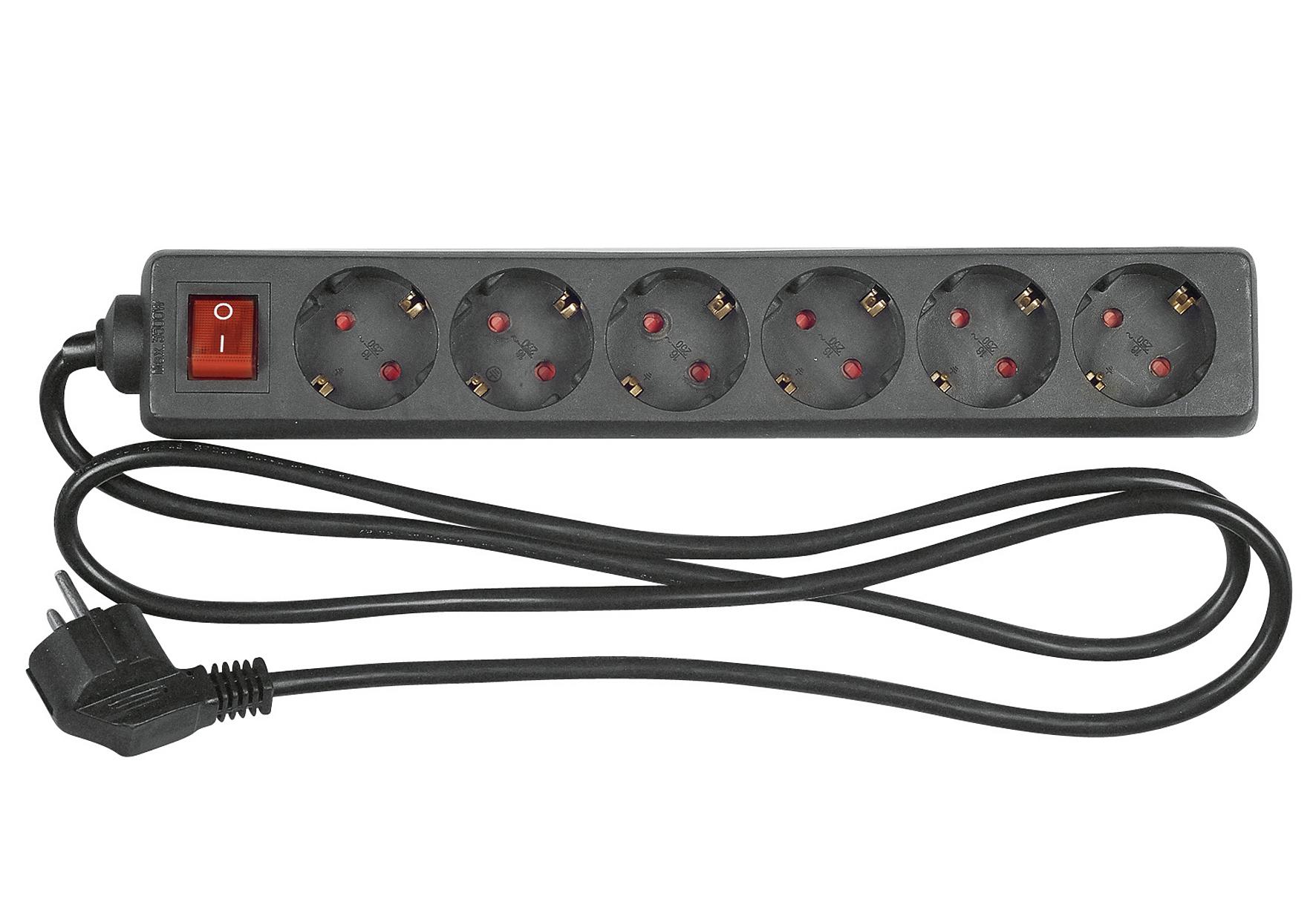 REV Ritter Steckdosenleiste 6fach schwarz m. Schalter