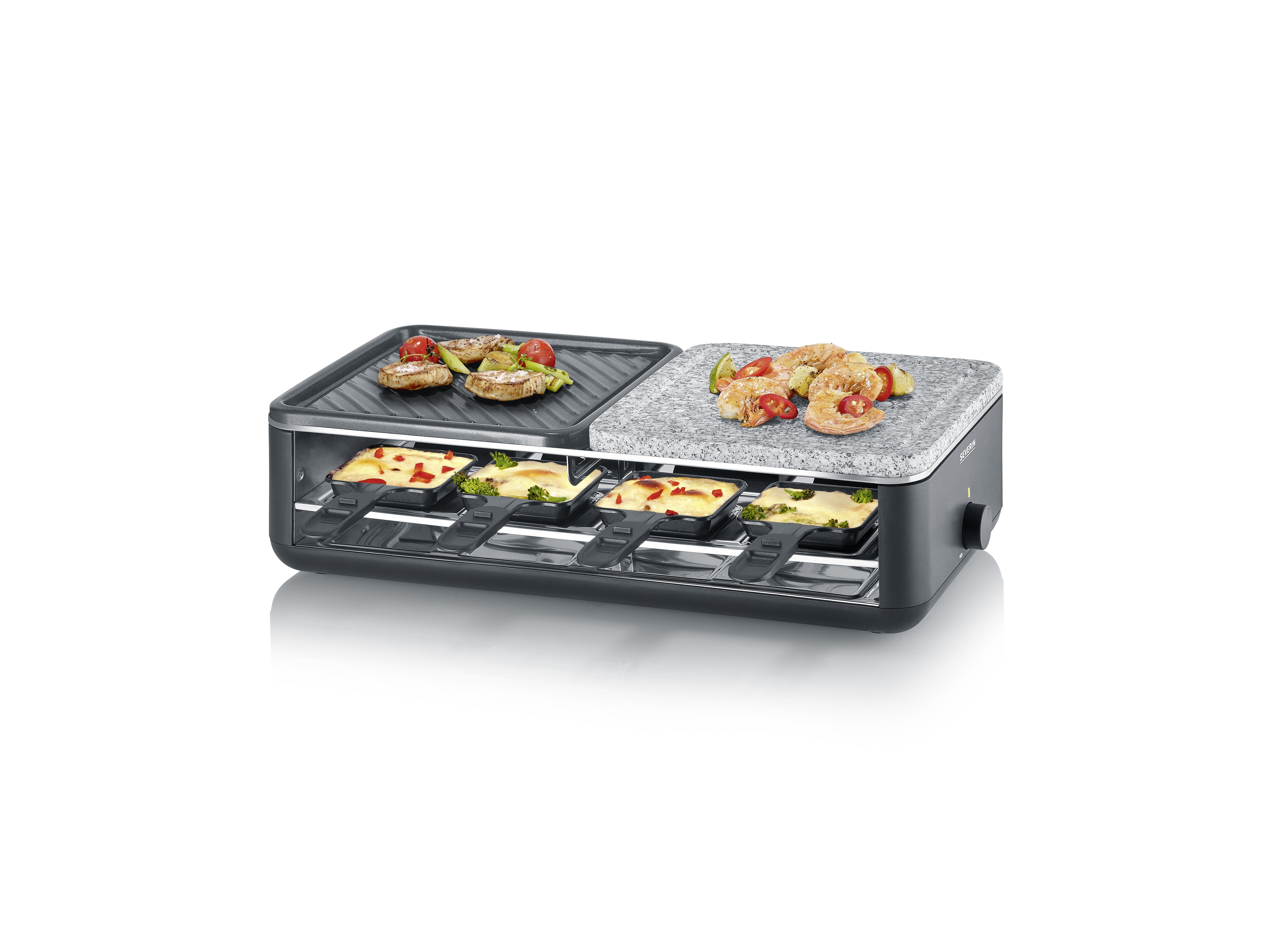 SEVERIN 2366 Raclette Black Line 8er m. 1/2 Stein 1/2 Antihaftplatte