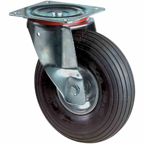 BS Rollen Luftrad Rad-Ø 260 mm Tragfähigkeit 130 kg Lenkrolle mit Anschraubplatte Rillenprofil