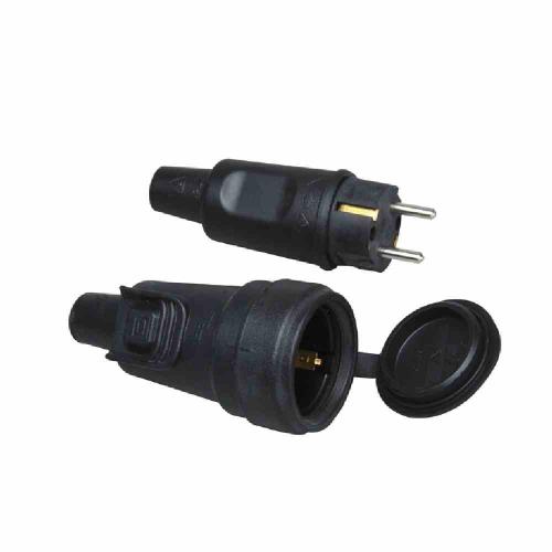 Kopp SB Gummi-Steckverbindungs-Set, IP44 Vollgummistecker und Gummikupplung, schwarz