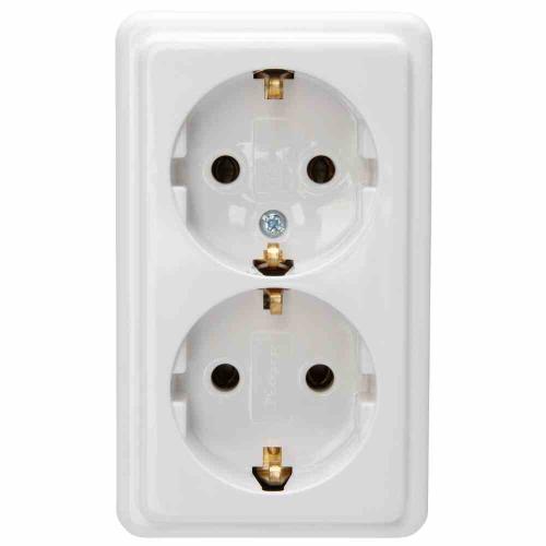 Kopp SB Steckdose, 2f, arktisweiß, matt, Aufputz, Steckdose CEE 7/3 (Typ F), IP20, 102502002