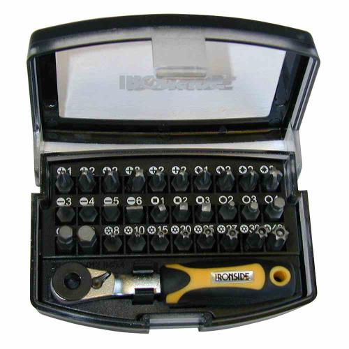 IRONSIDE Bitsatz 31-teilig, aus S2-Stahl, PH + PZ + SL + Hex + TX, inklusive Ratsche