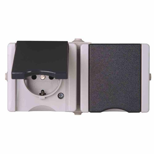 Kopp SB PRO AQA Steckdose, 2f, anthrazit, matt, Aufputz, Steckdose CEE 7/3 (Typ F), mit Klappdeckel, IP44, 950656001