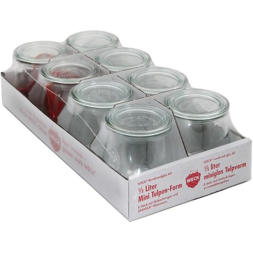 WECK Minitulpenform-Glas 8er-Tray 220 ml mit Ringen und Klammern
