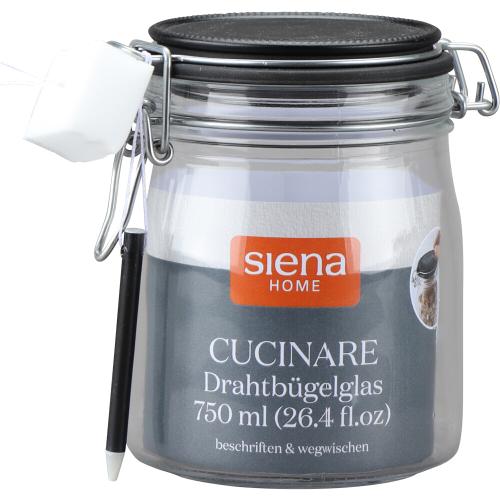 SIENA HOME Drahtbügel-Glas "Cucinare" 750 ml mit Stift & Schwamm