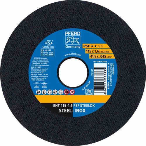 PFERD Trennscheibe EHT 115-1,6 PSF STEELOX gerade, Ø 115 mm, Stärke: 1,6 mm PSF Steelox