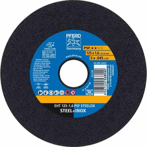 PFERD Trennscheibe EHT 125-1,6 PSF STEELOX gerade, Ø 125 mm, Stärke: 1,6 mm PSF Steelox