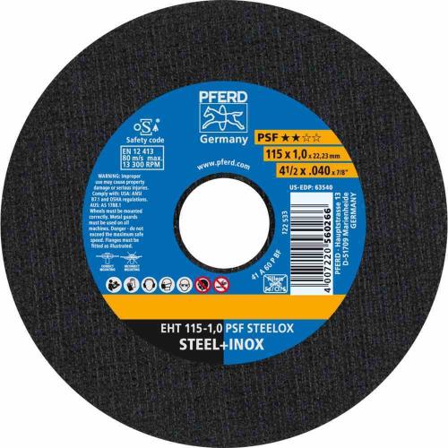 PFERD Trennscheibe EHT 115-1,0 PSF STEELOX INOX A60 P, Ø 115 mm, Stärke 1,0 mm, PSF Steelox