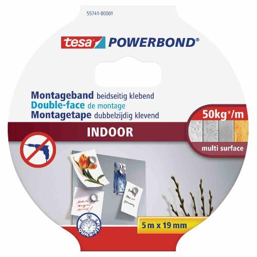 tesa Indoor-Montageband 19 mm 5 m, Tragkraft 42 kg auf 1 m