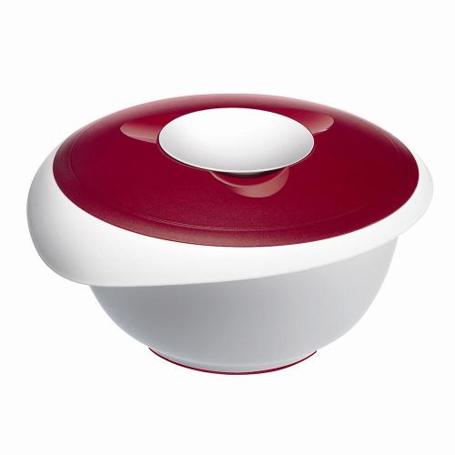 WESTMARK Rührschüssel weiß/rot 3,5 l mit geteiltem Spritzschutzdeckel