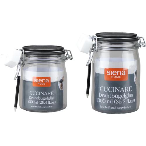 SIENA HOME Drahtbügel-Glas "Cucinare" 750 ml mit Stift & Schwamm