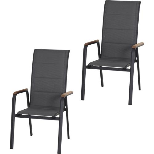 SIENA GARDEN Tesoro HB Stapelsessel 2er-Set Alu, Textil, Teak FSC 100 %