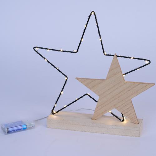 FHS LED-Deko-Stern 30er Höhe 32 cm warmweiß, 6/18 h Timer, innen, Batterien 2 x AA