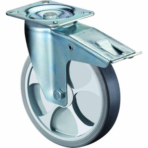 BS Rollen Lenkrolle mit Totalfeststeller Rad-Ø 80 mm Tragfähigkeit 100 kg mit Totalfeststeller Kunststoff 104x80mm